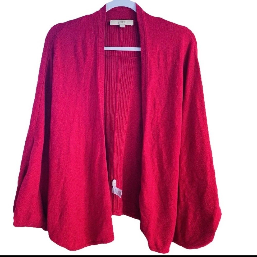 LOFT Open-Front Bright Pink Cardigan Sweater Size L Red Color